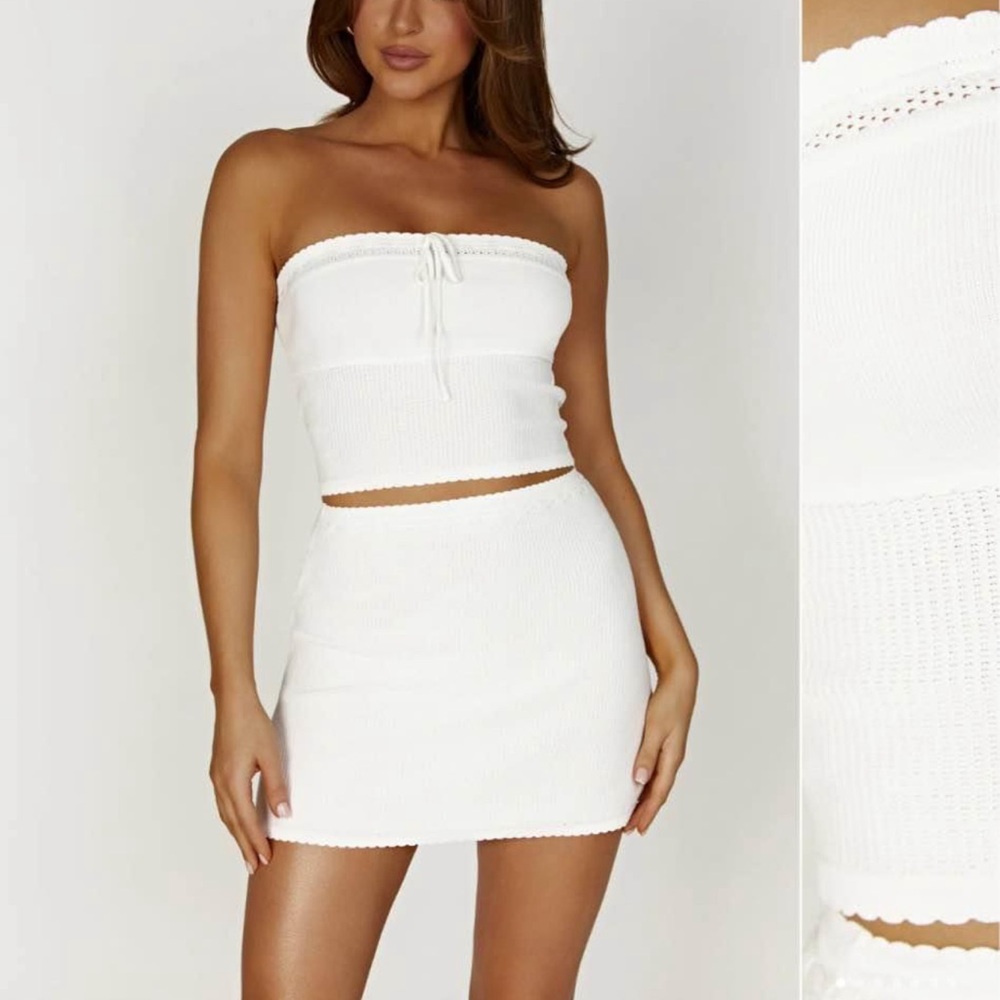 White Ribbed Skirt Set